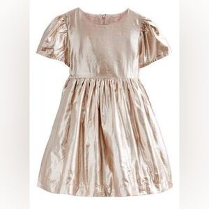 Mini Boden Metallic Gold Party Dress, 4-5y